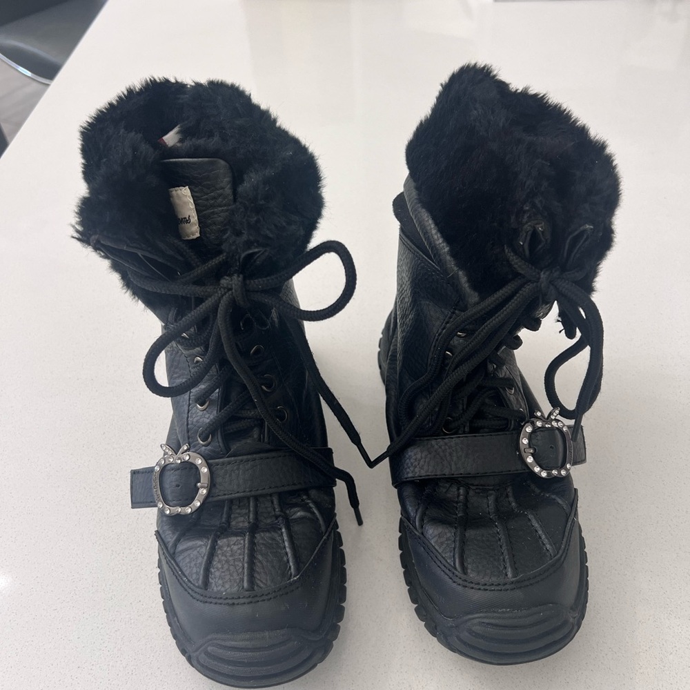 Apple Bottoms Black Narele Duck Style Faux Leather Fur Boots Shoes Womens Size 7